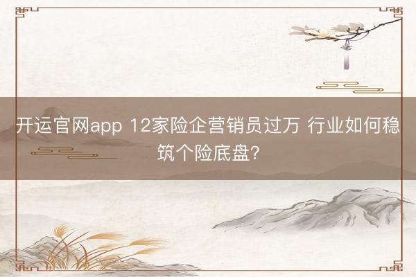 开运官网app 12家险企营销员过万 行业如何稳筑个险底盘？