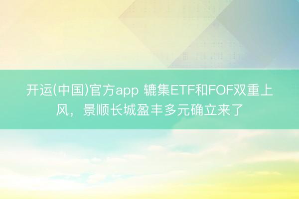 开运(中国)官方app 辘集ETF和FOF双重上风，景顺长城盈丰多元确立来了