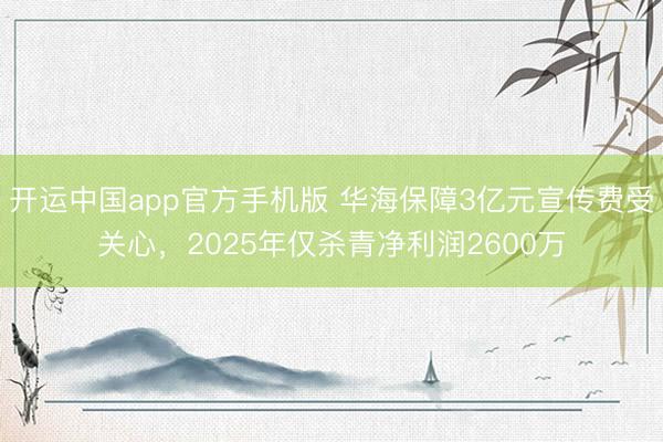 开运中国app官方手机版 华海保障3亿元宣传费受关心，2025年仅杀青净利润2600万