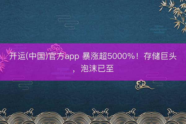 开运(中国)官方app 暴涨超5000%！存储巨头，泡沫已至