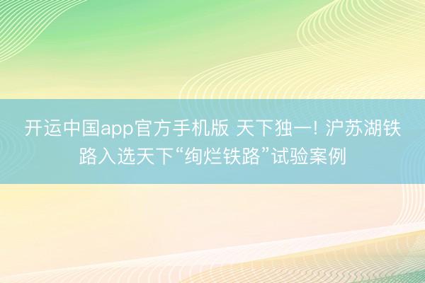 开运中国app官方手机版 天下独一! 沪苏湖铁路入选天下“绚烂铁路”试验案例
