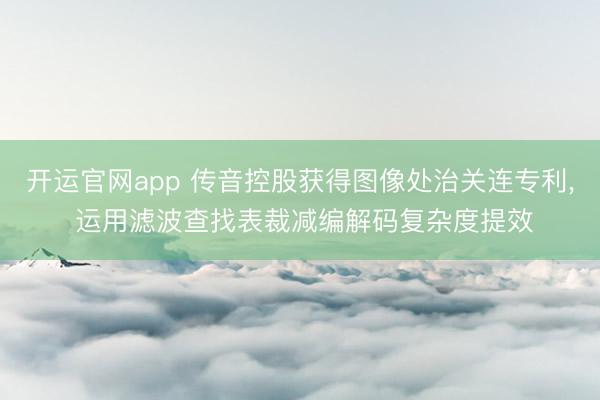 开运官网app 传音控股获得图像处治关连专利， 运用滤波查找表裁减编解码复杂度提效